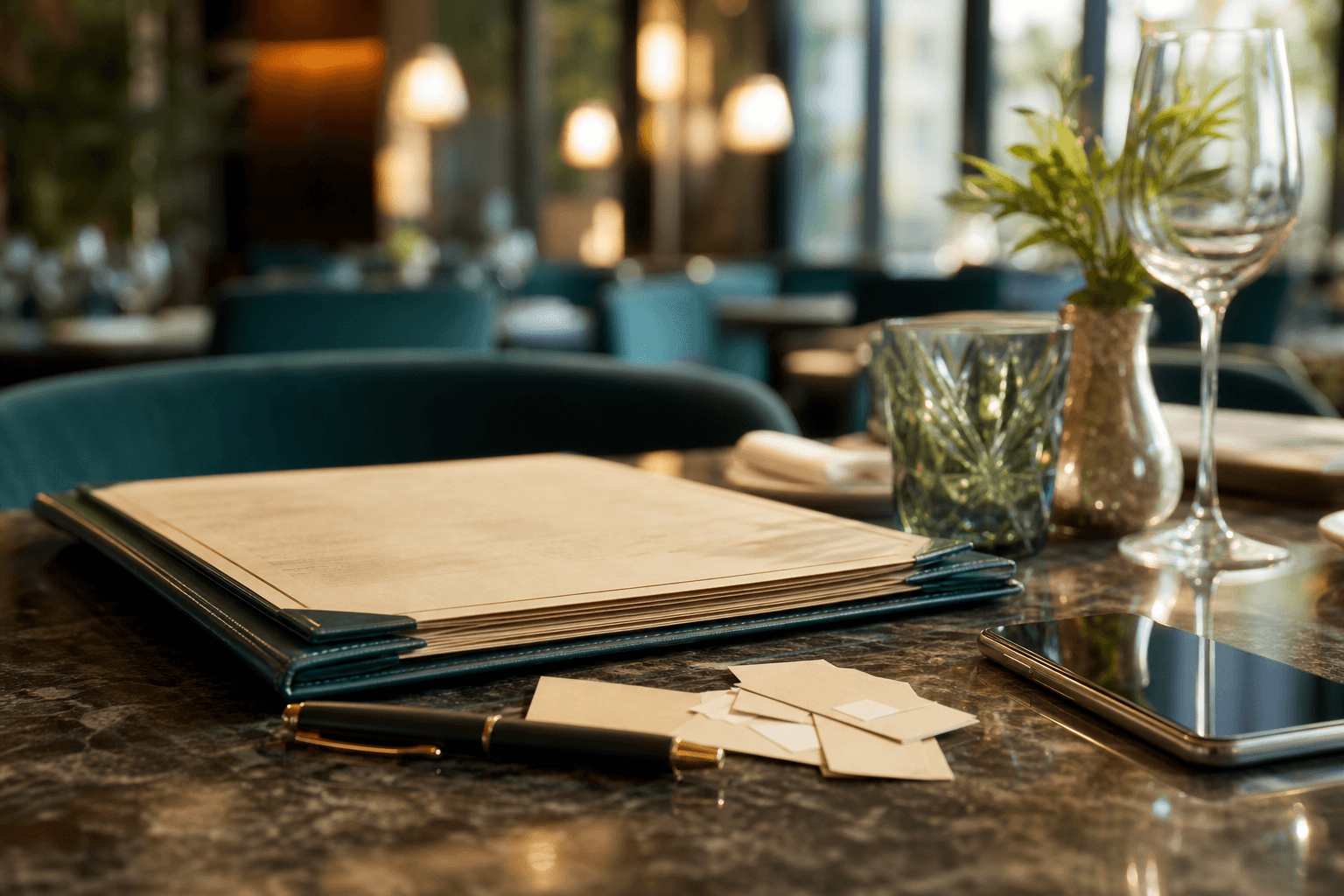 Papierowe menu leżące na restauracyjnym stoliku