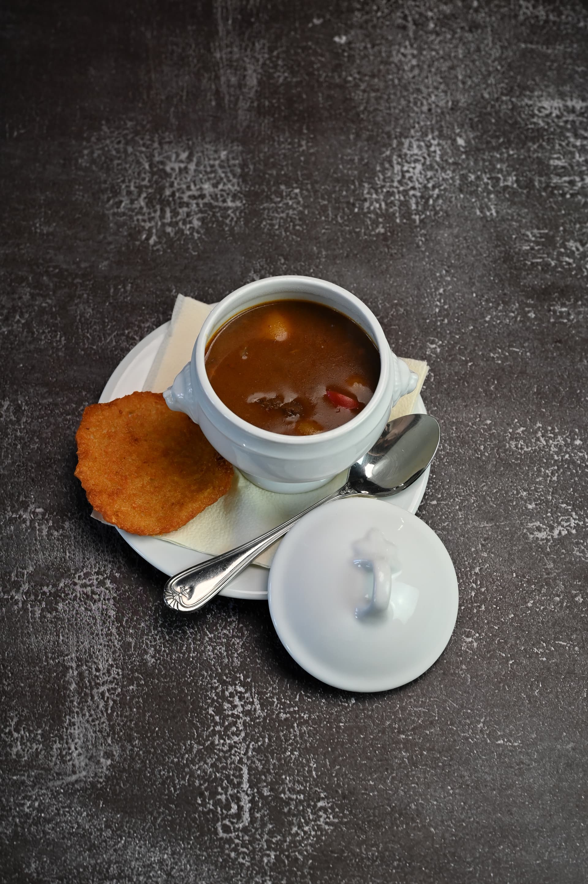 Goulash soup with potato cake